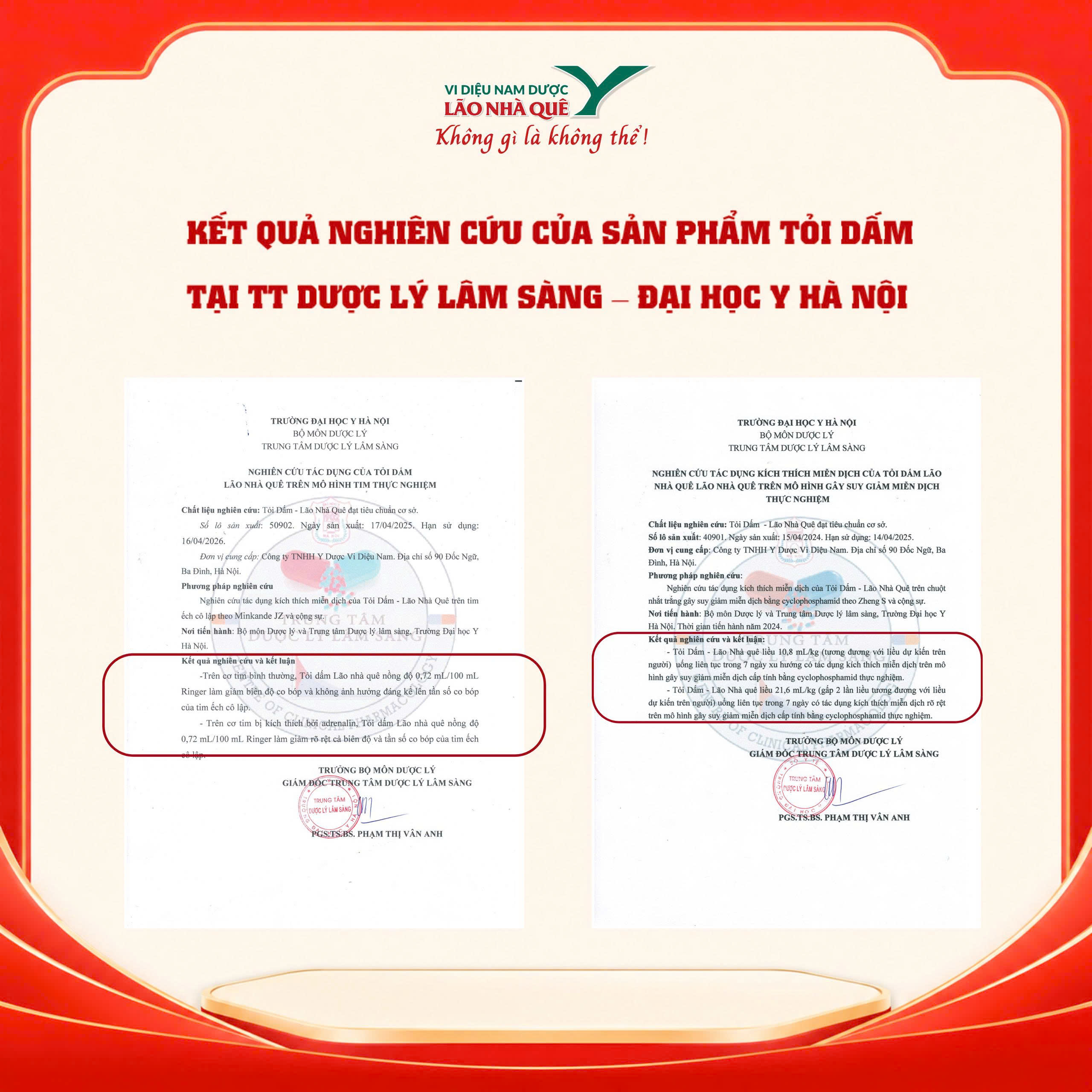 Nghiên cứu tác dụng sinh học của Tỏi Dấm Lão Nhà Quê trên thực nghiệm