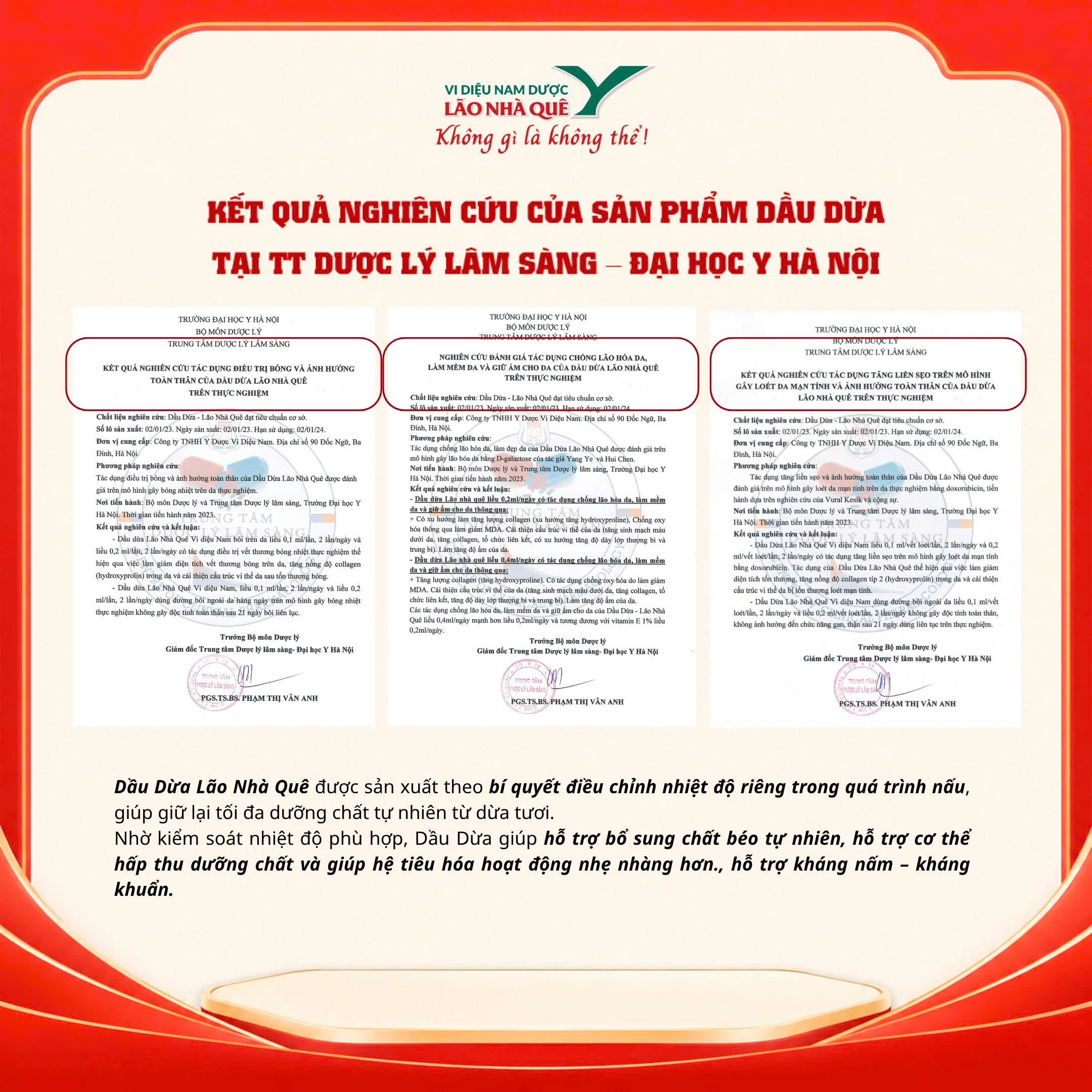 Các nghiên cứu thực nghiệm về tác dụng sinh học của Dầu Dừa Lão Nhà Quê