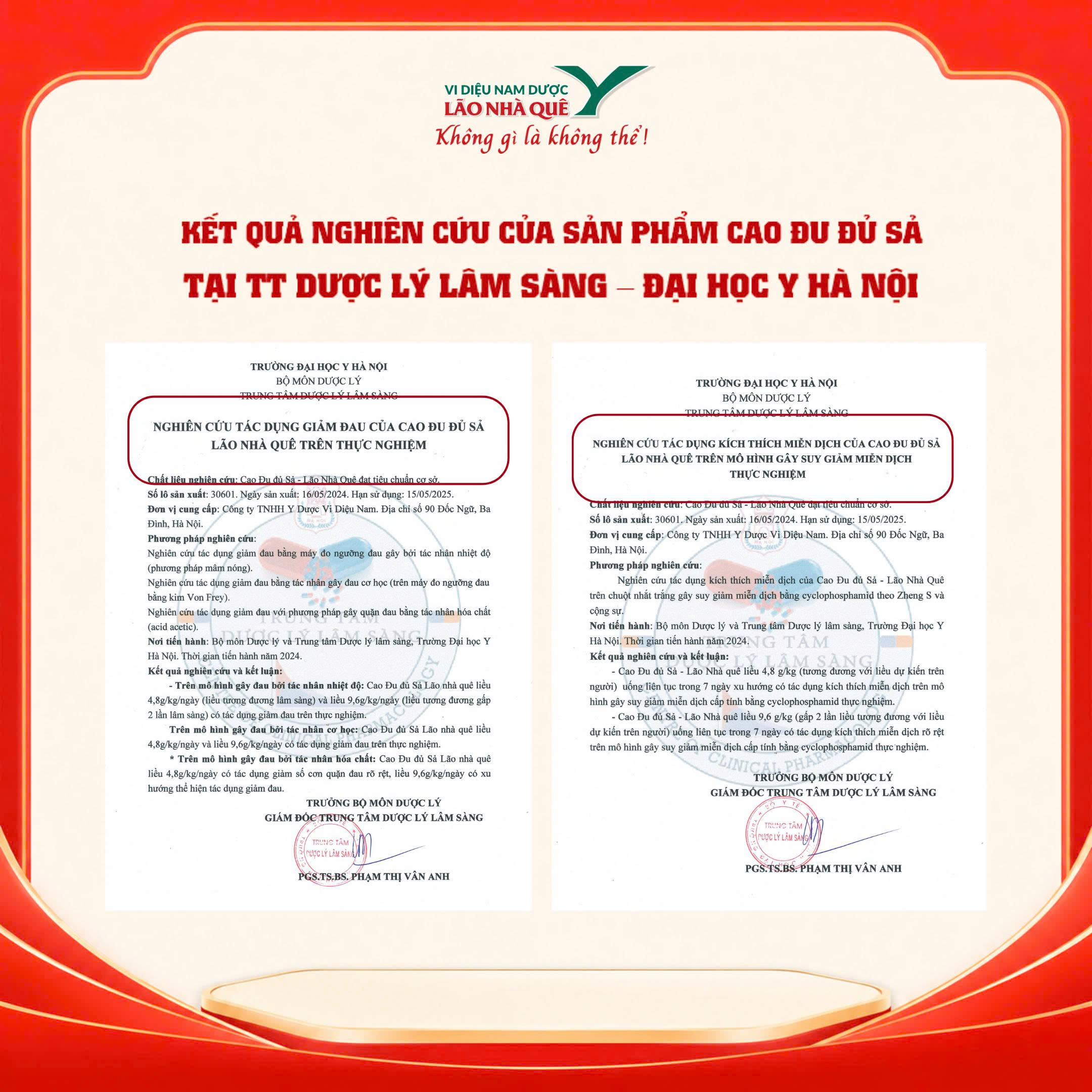 Nghiên cứu tác dụng giảm đau và kích thích miễn dịch của Cao Đu Đủ Sả
