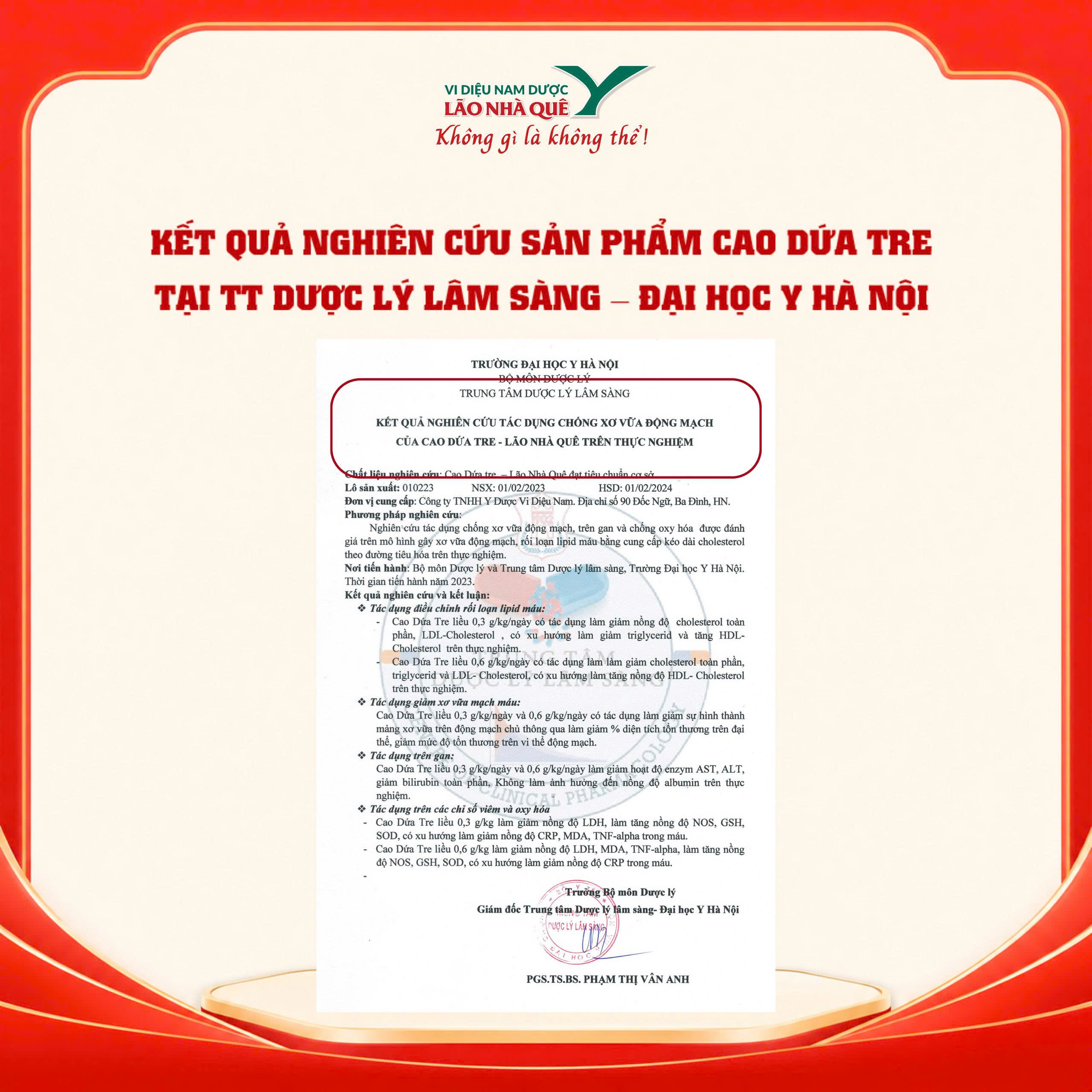 Nghiên cứu khoa học về tác dụng của Cao Dứa Tre Lão Nhà Quê
