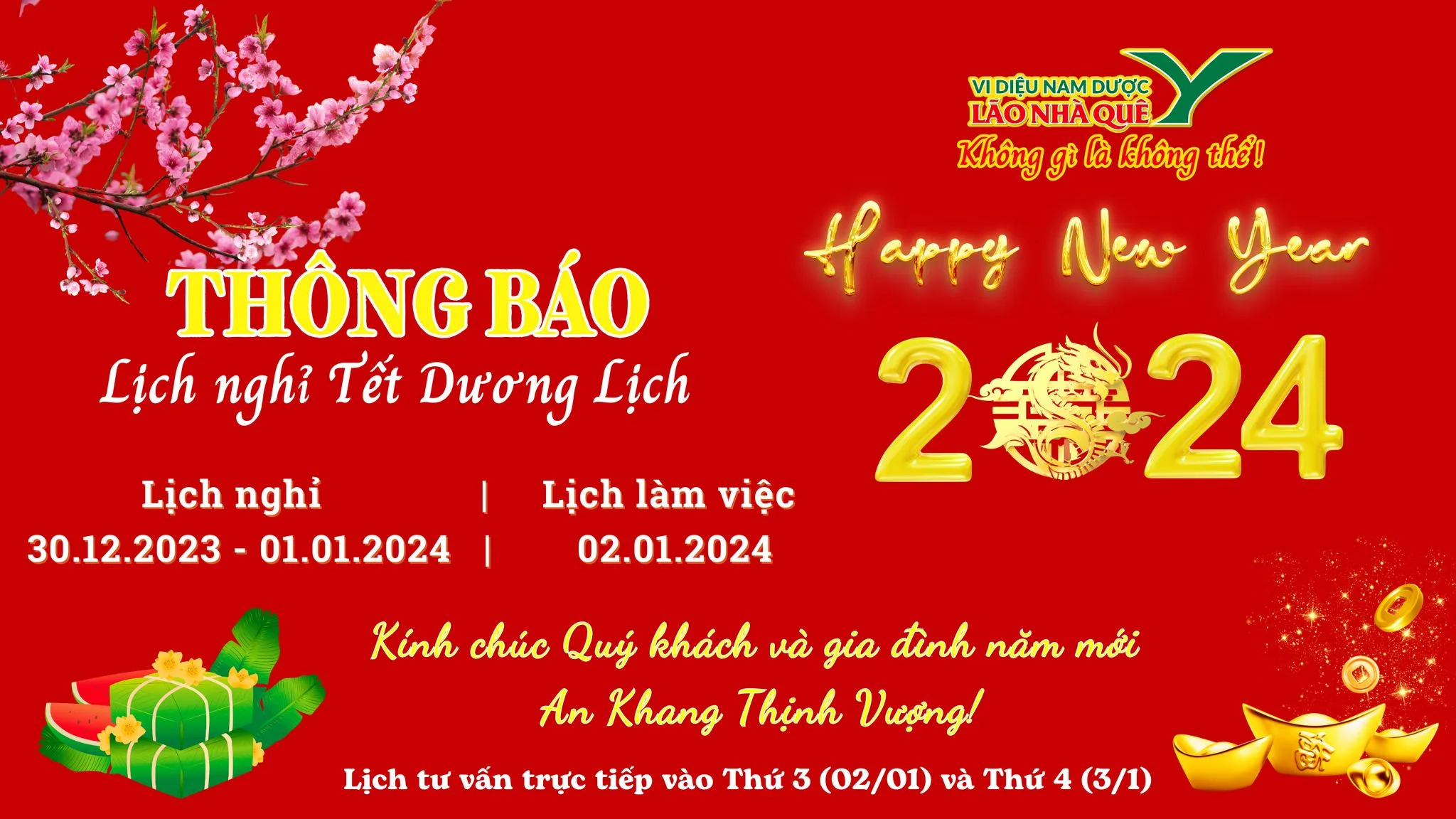 Lão Nhà Quê thông báo lịch nghỉ Tết Dương Lịch 2024