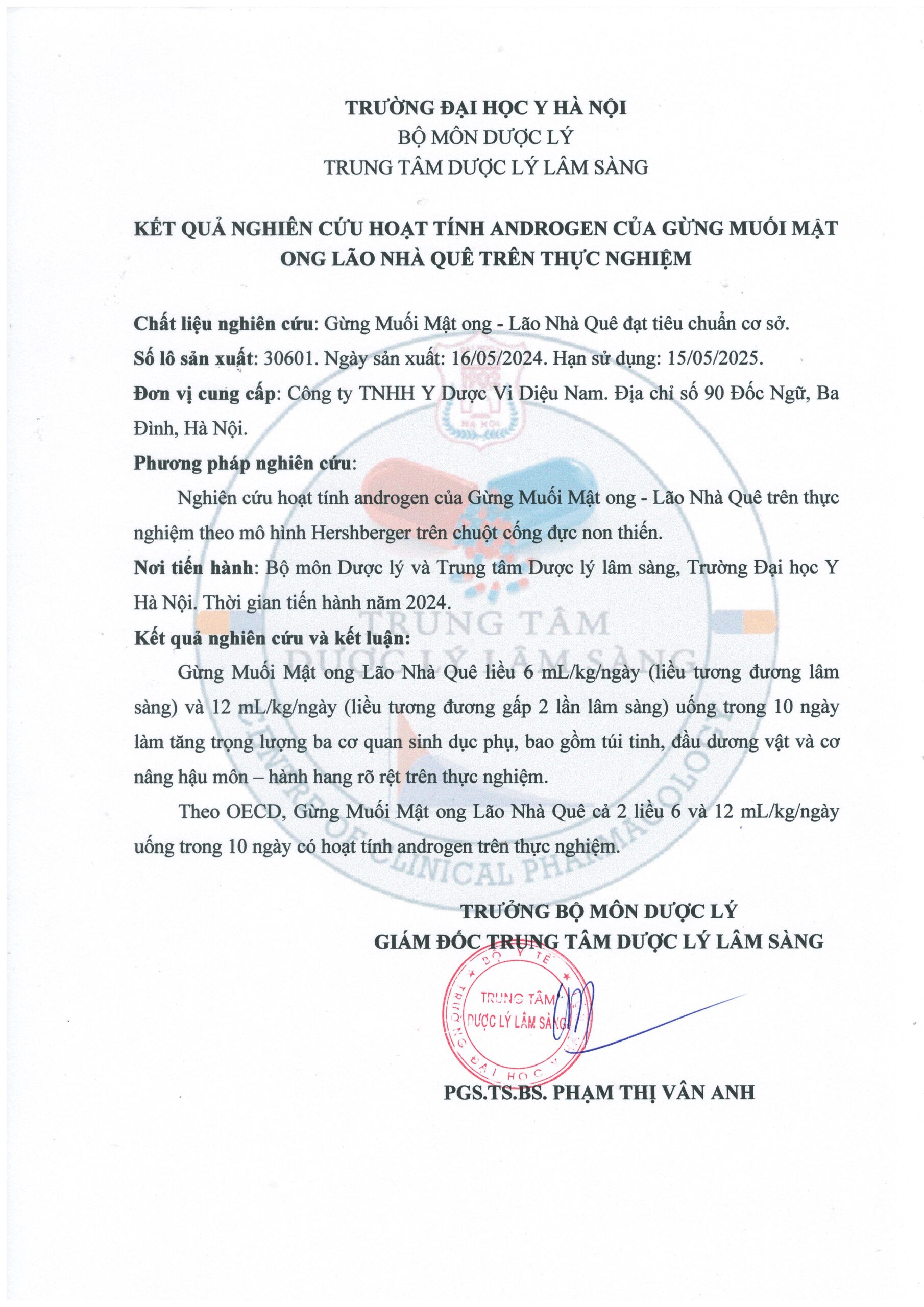 KẾT QUẢ NGHIÊN CỨU HOẠT TÍNH ANDROGEN CỦA GỪNG MUỐI MẬT ONG LÃO NHÀ QUÊ TRÊN THỰC NGHIỆM